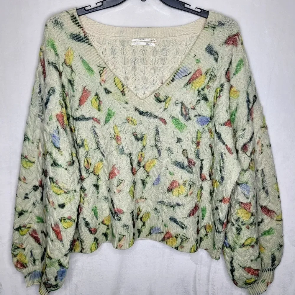 Anthropologie Catch of the Day Cable Knit Lambswool Sweater‎ Size XL
